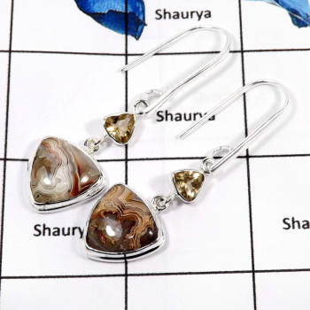 Crazy Lace Agate & Citrine E - SPE779-Gorgeous Two Stone Crazy Lace Agate & Citrine Cut Wholesale Earrings 925 Sterling Silver