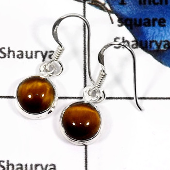 Tiger Eye A - SPE769-Natural Tiger Eye Gemstone Plain Silver Earrings 925 Sterling Silver