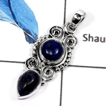 Lapis Lazuli A - SD424-Natural Gemstones Designer Colorful Pendants 925 Sterling Silver