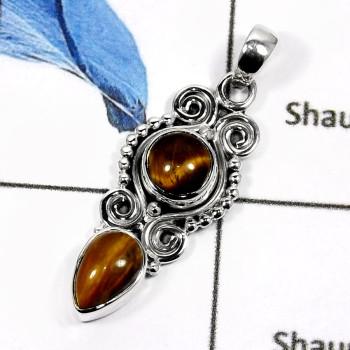 Tiger Eye H - SD424-Natural Gemstones Designer Colorful Pendants 925 Sterling Silver