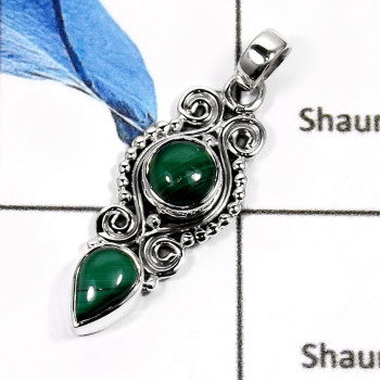 Malachite I - SD424-Natural Gemstones Designer Colorful Pendants 925 Sterling Silver