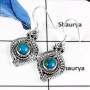 Blue Copper Turquoise O - SDE590-Beautiful Cabochon Gemstones Designer Wedding Earrings 925 Sterling Silver