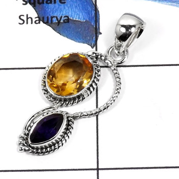 Citrine Cut & Amethyst F - SD419-Gorgeous Cab & Cut Handmade Designer Pendants 925 Sterling Silver