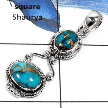 Blue Copper Turquoise A - SSP749-Natural Cabochon Gemstone Handmade Designer Pendants 925 Sterling Silver