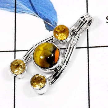 Bumble Bee & Citrine C - SSP747-Fabulous Colorful Gemstone Designer Wedding Pendants 925 Sterling Silver