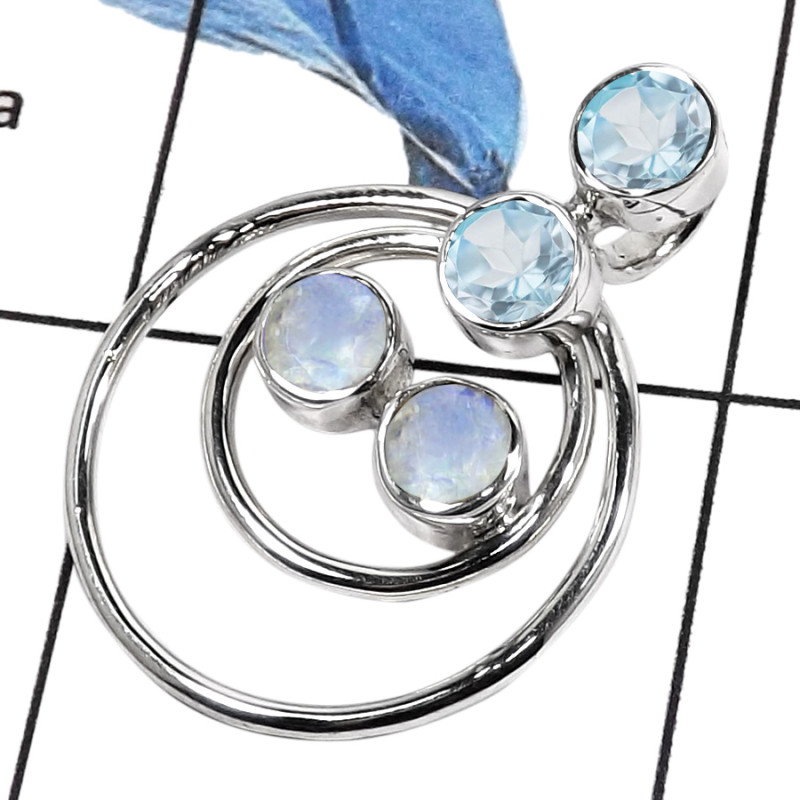 Blue Topaz & Rainbow Moonstone I - SSP739-Amazing Cut Gemstones Fashionable Party wear Designer Pendants 925 Sterling Silver