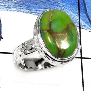 Green Copper Turquoise D - RSS799-Natural Gemstone Colorful Designer Women's Rings 925 Sterling Silver