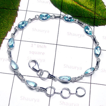 Blue Topaz O - SBB990-Exclusive Silver Semiprecious Gemstone Pretty Bejal Brace