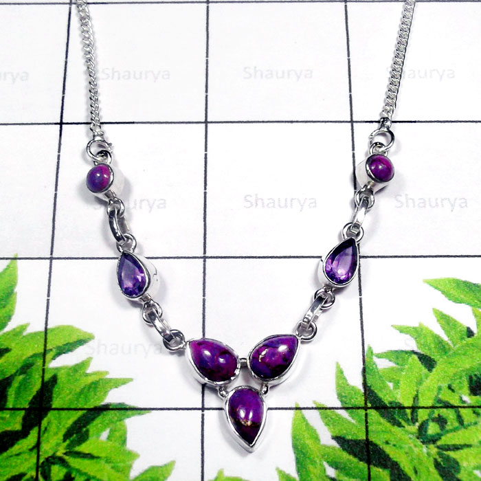 Purple Turquoise C - SDN995-Exclusive Silver Semiprecious Gemstone Gorgeous Necklace