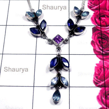 Iolite A - SDN994-Exclusive Silver with Gemstone Fancy Necklace