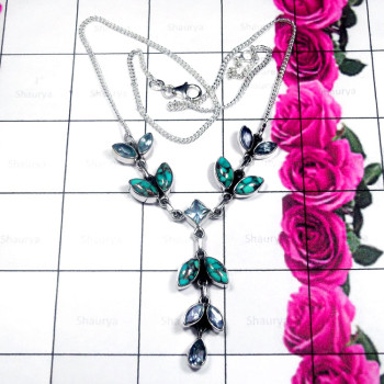 Blue Copper Turquoise O - SDN994-Exclusive Silver with Gemstone Fancy Necklace