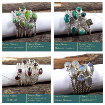 100 Stack Rings in twisted wire with cut and cab Gemstones in Silver 925 from $ 2.93 -STKCC100T